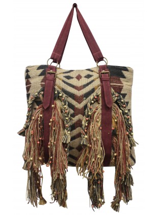 Fringed jacquard shoulder bag